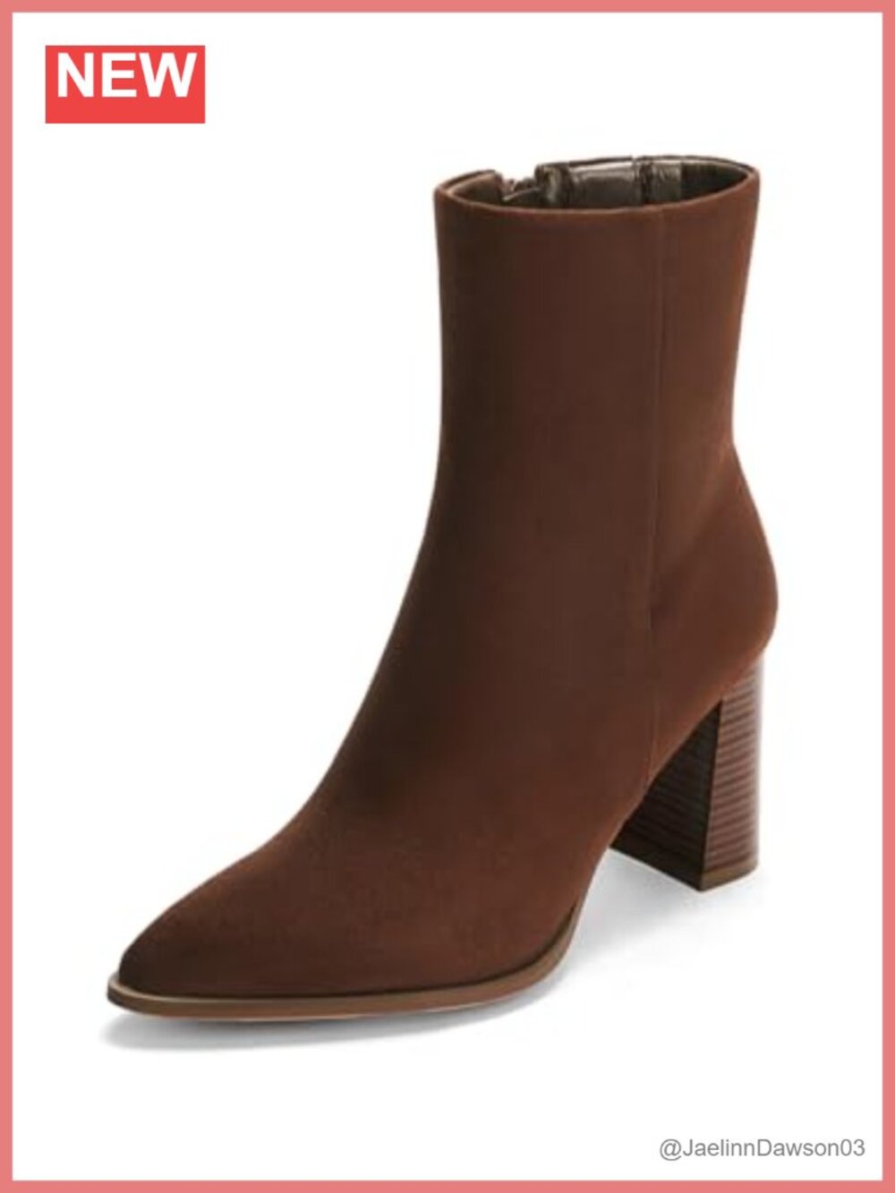 Womens Ankle Boots Pointed Toe Chunky Stacked Heel Side Zipper Faux Suede
